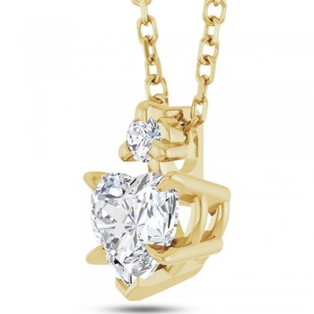 Heart Natural White Sapphire & Natural Diamond Pendant Necklace 14K Yellow Gold (0.58ct)