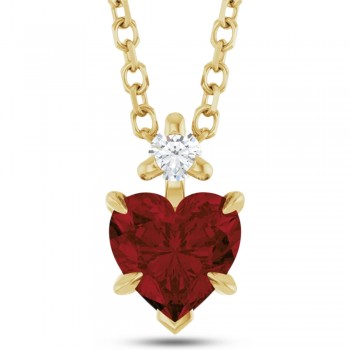 Heart Natural Mozambique Garnet & Natural Diamond Pendant Necklace 14K Yellow Gold (0.63ct)