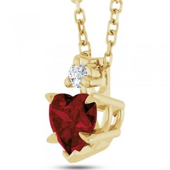 Heart Natural Mozambique Garnet & Natural Diamond Pendant Necklace 14K Yellow Gold (0.63ct)