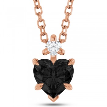 Heart Natural Black Onyx & Natural Diamond Pendant Necklace 14K Rose Gold (0.38ct)