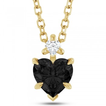 Heart Natural Black Onyx & Natural Diamond Pendant Necklace 14K Yellow Gold (0.38ct)
