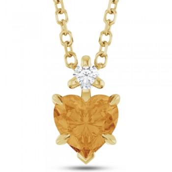 Heart Natural Citrine & Natural Diamond Pendant Necklace 14K Yellow Gold (0.45ct)