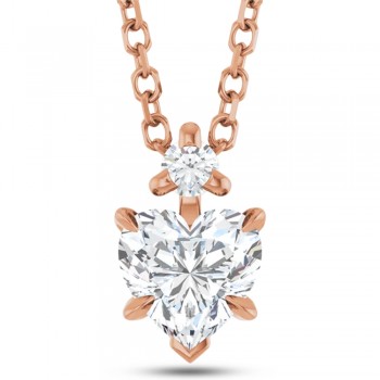 Heart Natural White Sapphire & Natural Diamond Pendant Necklace 14K Rose Gold (0.58ct)