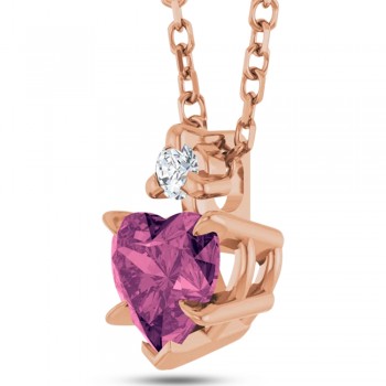 Heart Natural Pink Tourmaline & Natural Diamond Pendant Necklace 14K Rose Gold (0.49ct)