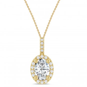 Oval Lab Grown Moissanite & Diamond Halo Pendant Necklace 14K Yellow Gold (1.09ct)