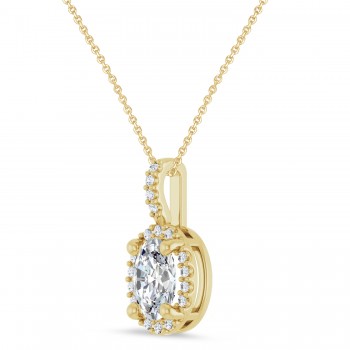Oval Lab Grown Moissanite & Diamond Halo Pendant Necklace 14K Yellow Gold (1.09ct)