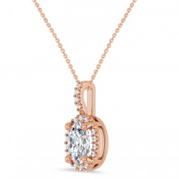 Oval Lab Grown Moissanite & Diamond Halo Pendant Necklace 14K Rose Gold (1.09ct)