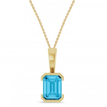 Emerald Cut Lab Grown Aqua Sapphire Pendant Necklace 14K Yellow Gold (2.07ct)