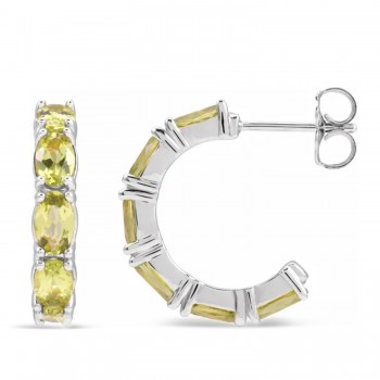 Oval Peridot Hoop Earrings 14K White Gold (3.32ct)