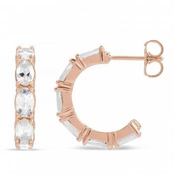 Oval White Sapphire Hoop Earrings 14K Rose Gold (3.92ct)