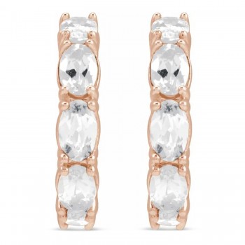 Oval White Sapphire Hoop Earrings 14K Rose Gold (3.92ct)