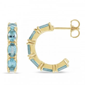 Oval Aquamarine Hoop Earrings 14K Yellow Gold (2.64ct)