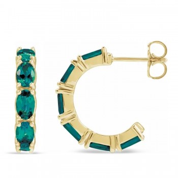 Oval Lab Grown Alexandrite Hoop Earrings 14K Yellow Gold (2.71ct)