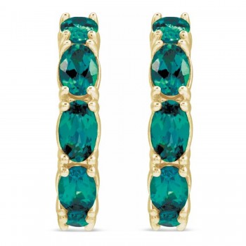 Oval Lab Grown Alexandrite Hoop Earrings 14K Yellow Gold (2.71ct)