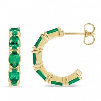Oval Lab Grown Emerald Hoop Earrings 14K Yellow Gold (2.15ct)