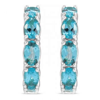 Oval Blue Zircon Hoop Earrings 14K White Gold (4.69ct)