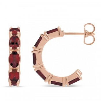 Oval Mozambique Garnet Hoop Earrings 14K Rose Gold (3.60ct)