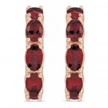 Oval Mozambique Garnet Hoop Earrings 14K Rose Gold (3.60ct)