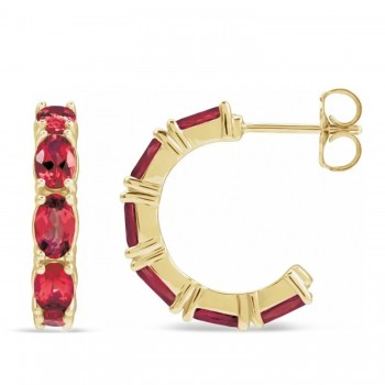 Oval Lab Grown Ruby Hoop Earrings 14K Yellow Gold (3.30ct)