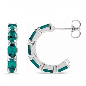 Oval Lab Grown Alexandrite Hoop Earrings 14K White Gold (2.71ct)