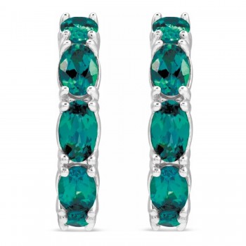 Oval Lab Grown Alexandrite Hoop Earrings 14K White Gold (2.71ct)