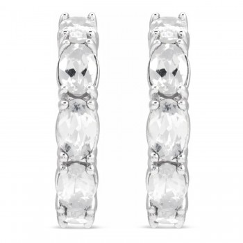 Oval White Sapphire Hoop Earrings 14K White Gold (3.92ct)