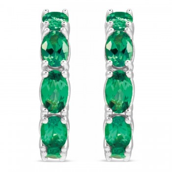 Oval Lab Grown Emerald Hoop Earrings 14K White Gold (2.15ct)