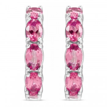 Oval Pink Tourmaline Hoop Earrings 14K White Gold (3.24ct)
