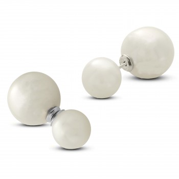 Freshwater White Two Way Pearl Stud Earrings 14k White Gold (10-14mm)