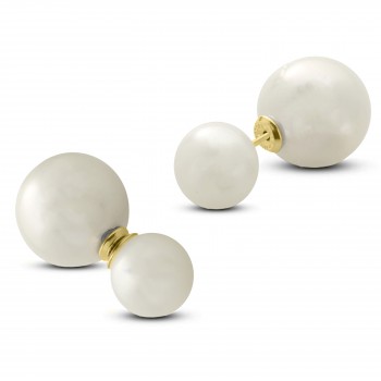 Freshwater White Two Way Pearl Stud Earrings 14k Yellow Gold (10-14mm)