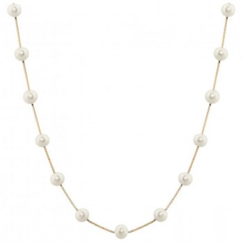 Cultured Freshwater Pearl Station Necklace 14K Yellow Gold 5.5-6mm