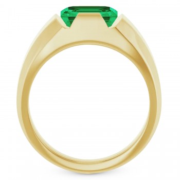 Lab Grown Emerald Cut Solitaire Men's Emerald Ring 14K Yellow Gold (3.00ct)