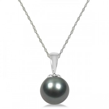 Tahitian Cultured Black Pearl Solitaire Pendant 14K White Gold 10-11mm