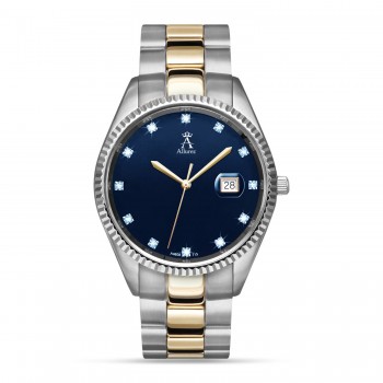 Allurez Men's Diamond Blue Sapphire Crystal Stainless Steel Silver Bracelet Watch