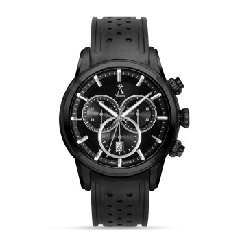 Allurez Men's Black Chronograph Rubber Strap Watch