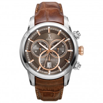 Allurez Men's Swiss Chronograph Brown Dial Luminous Leather Watch