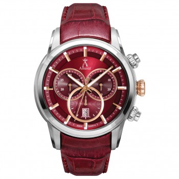 Allurez Men's Swiss Chronograph Burgundy Dial Luminous Leather Watch