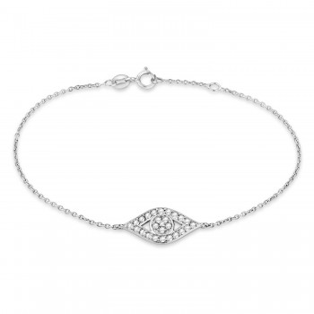 Evil Eye Diamond Ankle Bracelet in 14k White Gold (0.42ct)