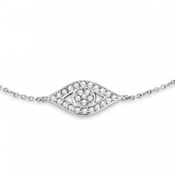 Evil Eye Diamond Ankle Bracelet in 14k White Gold (0.42ct)