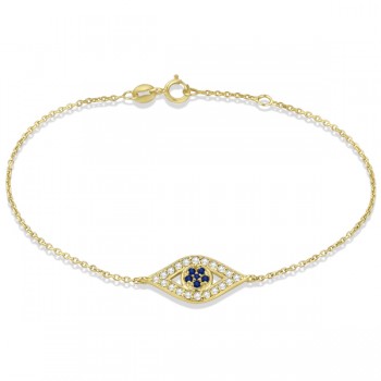 Blue Sapphire Evil Eye Diamond Ankle Bracelet in 14k Yellow Gold (0.42ct)