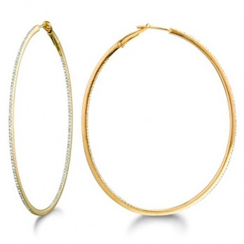 Large Oval Diamond Hoop Earrings 14k Yellow Gold 2inch  