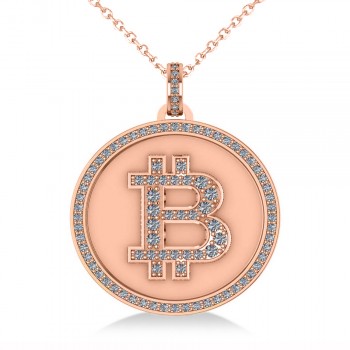 Small Diamond Bitcoin Pendant Necklace 14k Rose Gold (0.70ct)