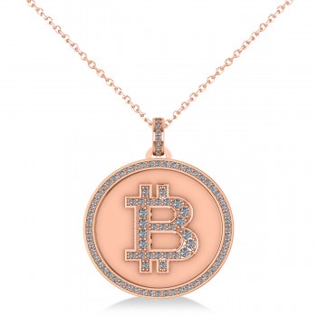 Small Diamond Bitcoin Pendant Necklace 14k Rose Gold (0.70ct)