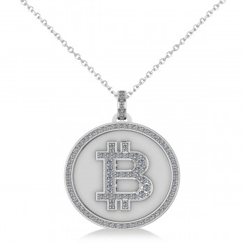 Small Diamond Bitcoin Pendant Necklace 14k White Gold (0.70ct)