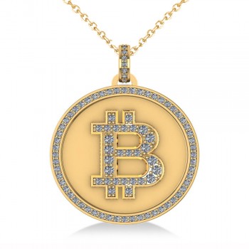 Small Diamond Bitcoin Pendant Necklace 14k Yellow Gold (0.70ct)