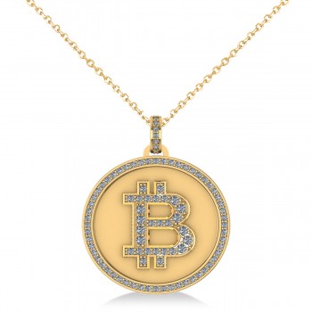 Small Diamond Bitcoin Pendant Necklace 14k Yellow Gold (0.70ct)