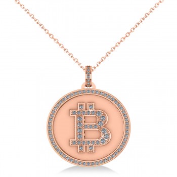 Small Diamond Bitcoin Pendant Necklace 18k Rose Gold (0.70ct)