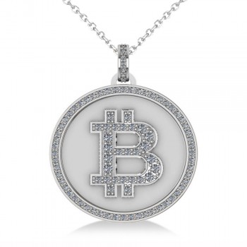 Small Diamond Bitcoin Pendant Necklace 18k White Gold (0.70ct)
