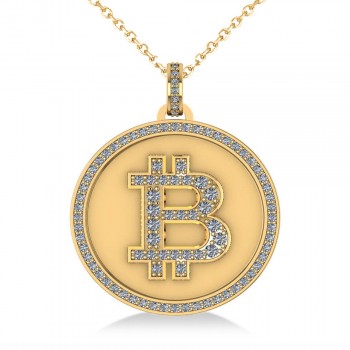 Small Diamond Bitcoin Pendant Necklace 18k Yellow Gold (0.70ct)