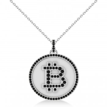 Small Black Diamond Bitcoin Pendant Necklace 14k White Gold (0.70ct)